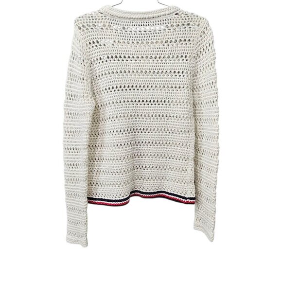 Tommy Hilfiger Women's White Crew Neck Crochet Open Knit Sweater - Picture 7 of 8